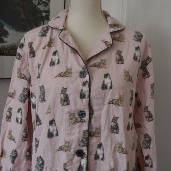 P.J. Salvage Pink Feline Cats Soft Pajamas Set with Gray Trim Size S - Picture 14 of 14